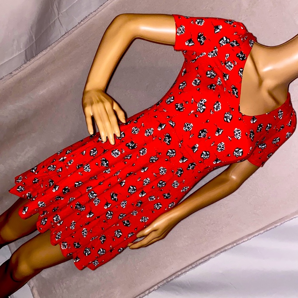 🌺Flower print Corset tie back Babydoll Orange Dress 31” length XS